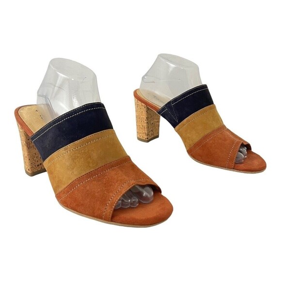 Tamaris Womens Size 41 Suede Colorblock Chunky Cork Block Heels - Picture 1 of 7